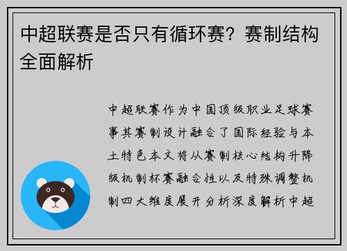 中超联赛是否只有循环赛？赛制结构全面解析